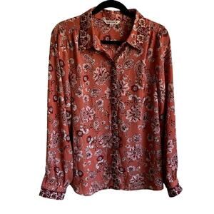 Nanette Lepore Pink Floral Paisley Long Sleeve Blouse Size XL Boho Career